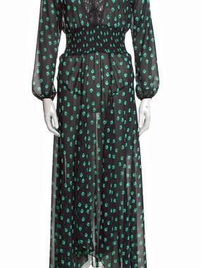 Maje Floral Black & Green Maxi Dress Like New SZ L